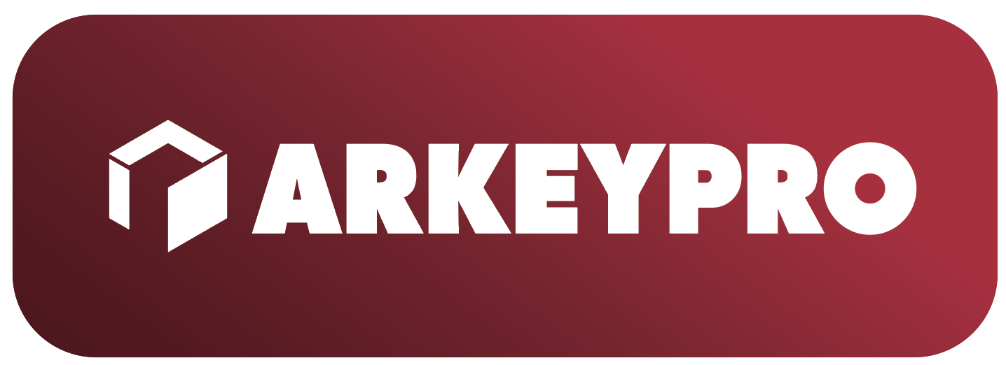 Arkeypro logo white on red